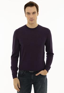 Mor Slim Fit Bisiklet Yaka Basic Triko Kazak