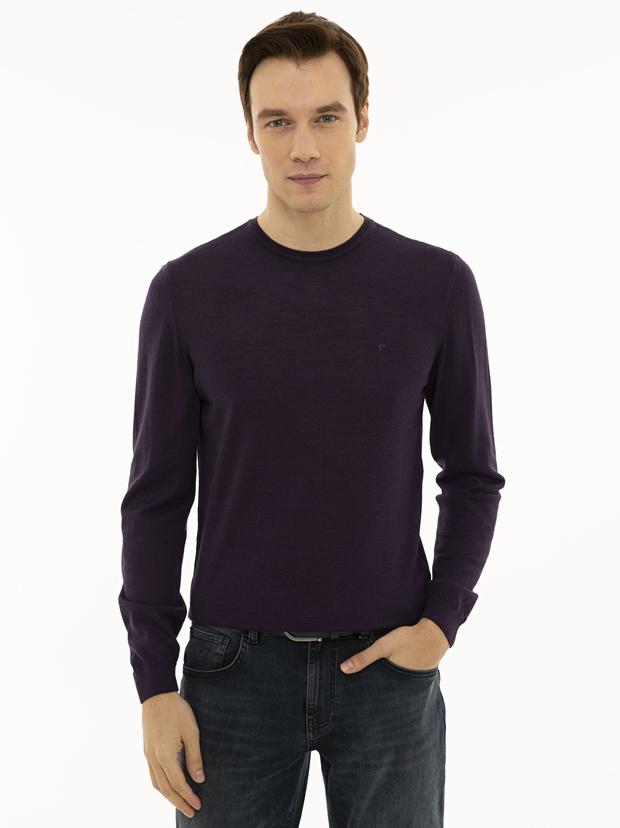 Mor Slim Fit Bisiklet Yaka Basic Triko Kazak