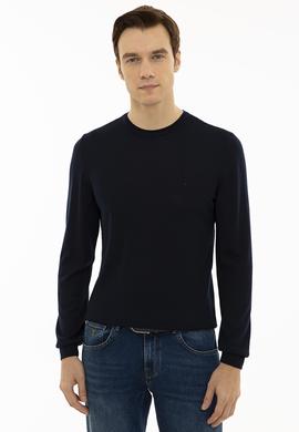 Lacivert Slim Fit Bisiklet Yaka Basic Triko Kazak