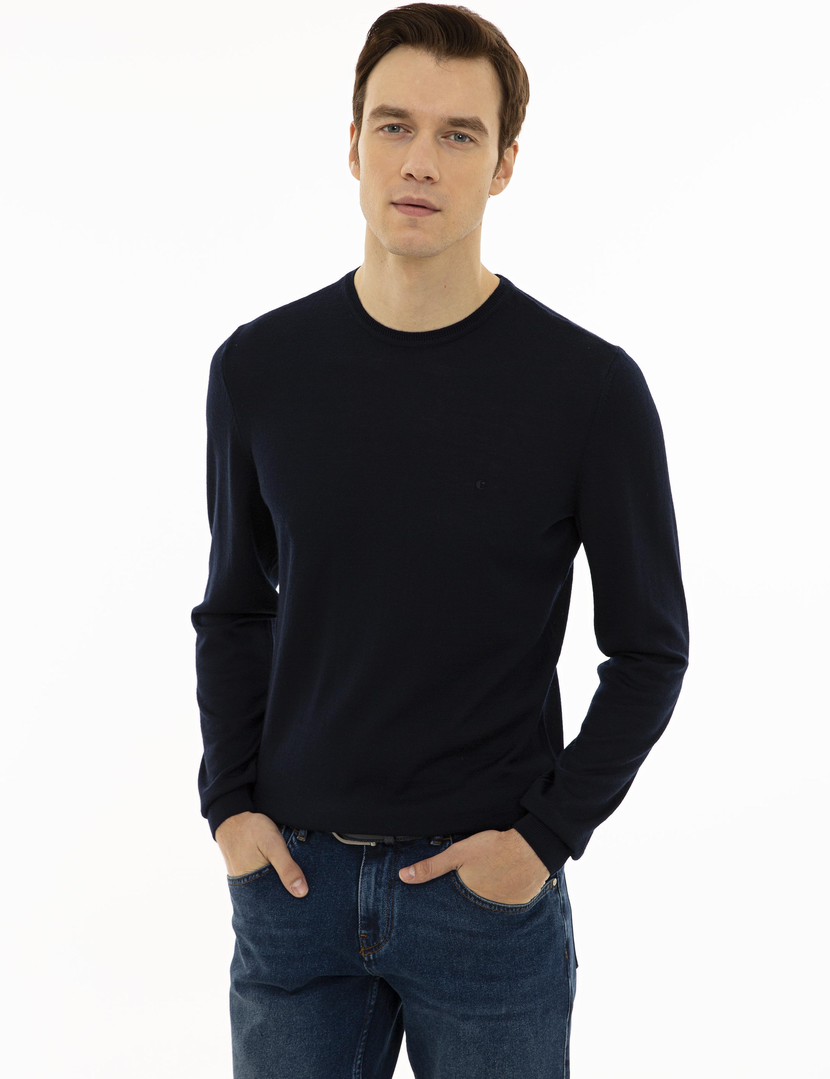 Lacivert Slim Fit Bisiklet Yaka Basic Triko Kazak - 50227052013