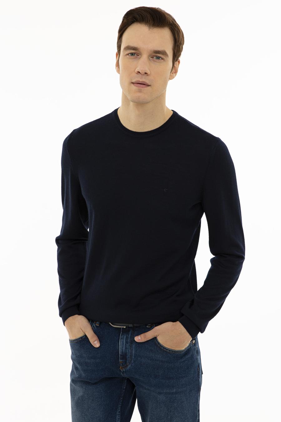 Lacivert Slim Fit Bisiklet Yaka Basic Triko Kazak - 50227052013