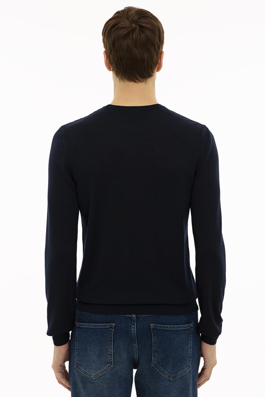 Lacivert Slim Fit Bisiklet Yaka Basic Triko Kazak - 50227052013
