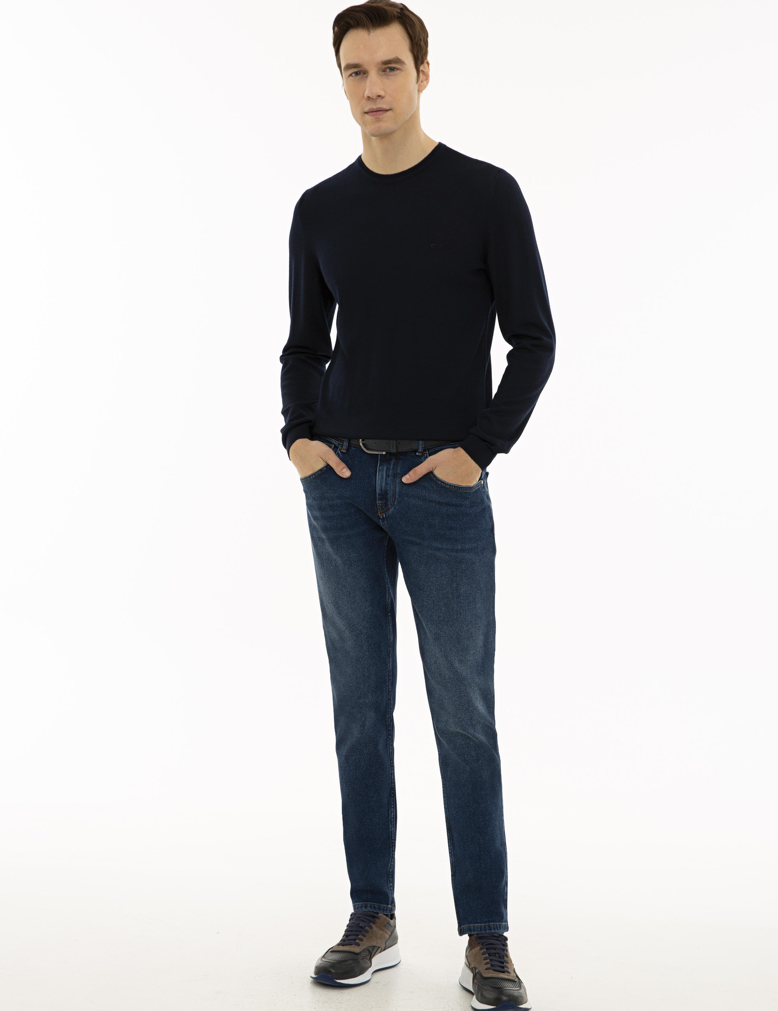 Lacivert Slim Fit Bisiklet Yaka Basic Triko Kazak - 50227052013