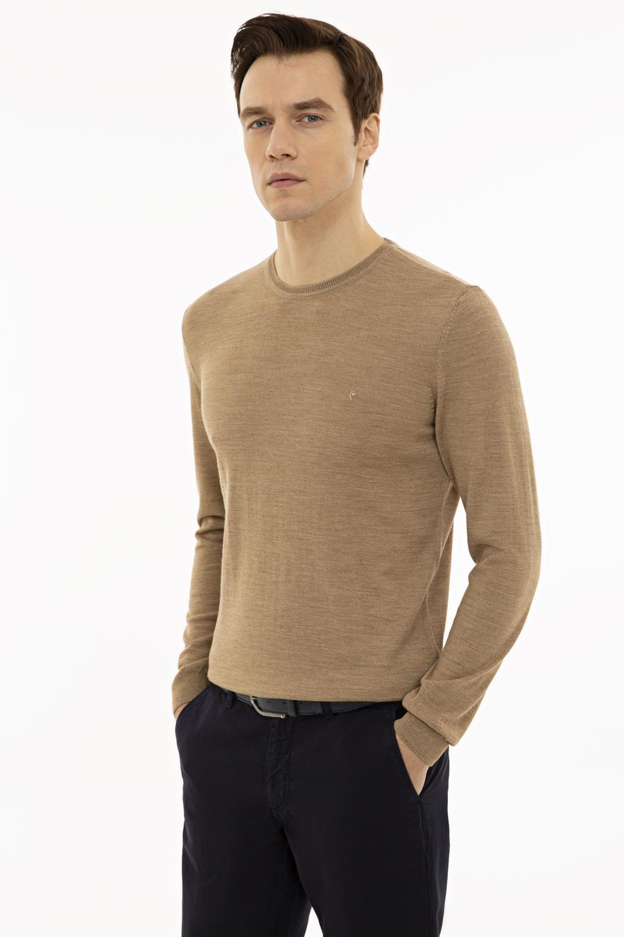 Camel Slim Fit Bisiklet Yaka Basic Triko Kazak - 50227052055