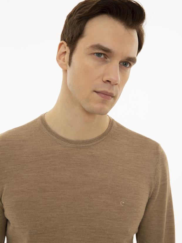 Camel Slim Fit Bisiklet Yaka Basic Triko Kazak