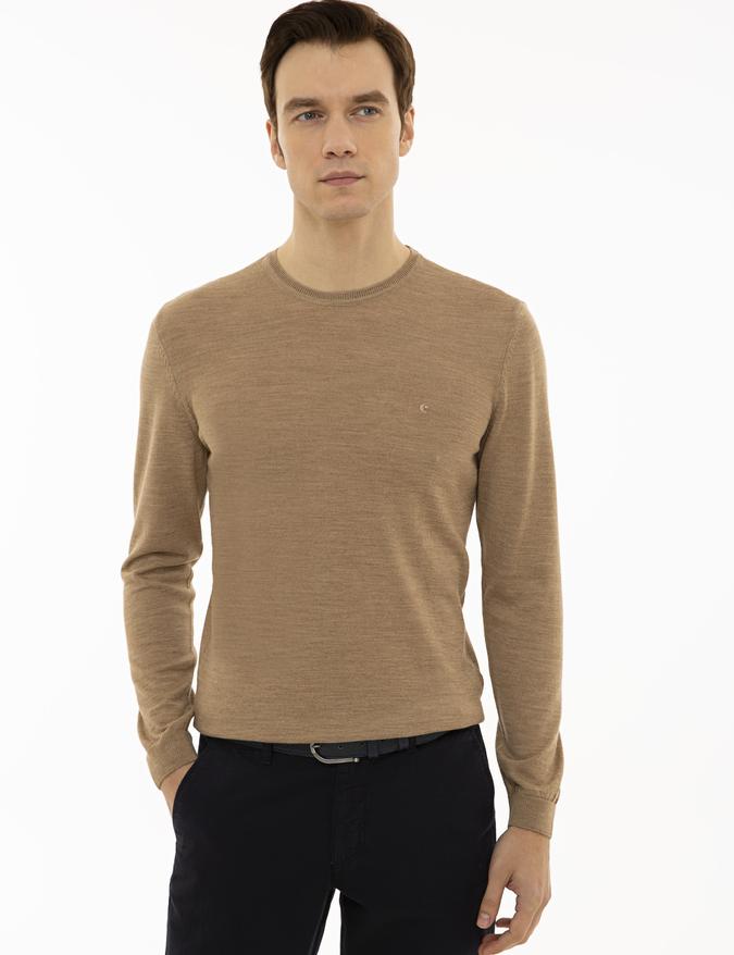 Camel Slim Fit Bisiklet Yaka Basic Triko Kazak