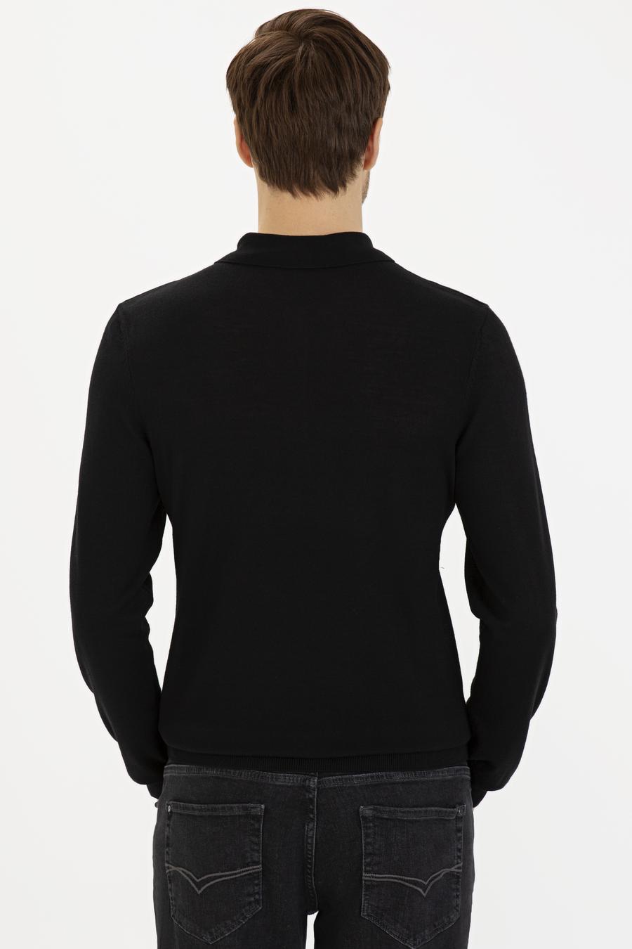 Siyah Slim Fit Polo Yaka Basic Triko Kazak - 50229756004