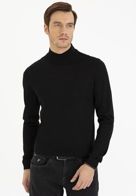 Siyah Slim Fit Yarım Balıkçı Basic Triko Kazak