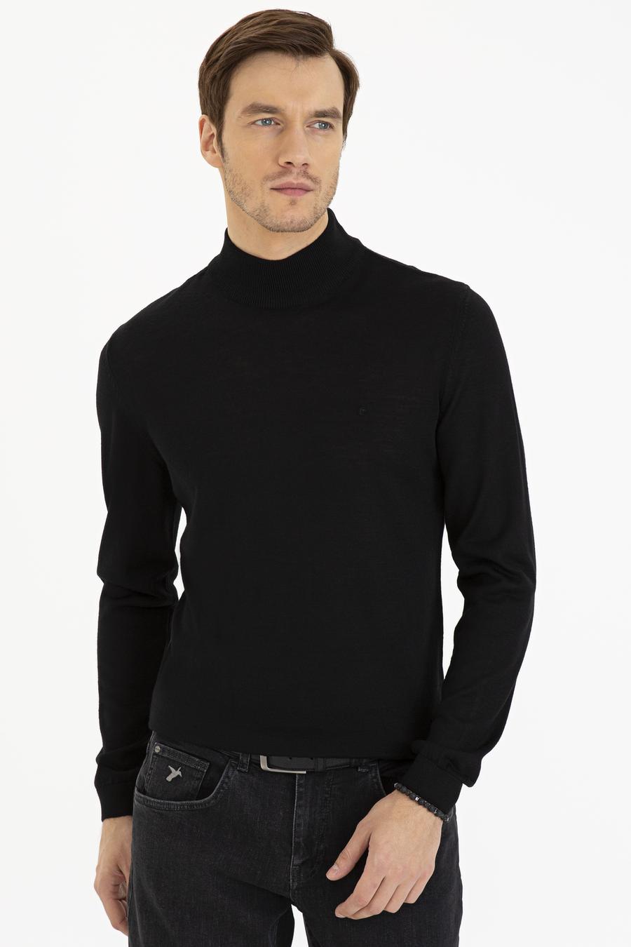Siyah Slim Fit Yarım Balıkçı Basic Triko Kazak - 50229754003