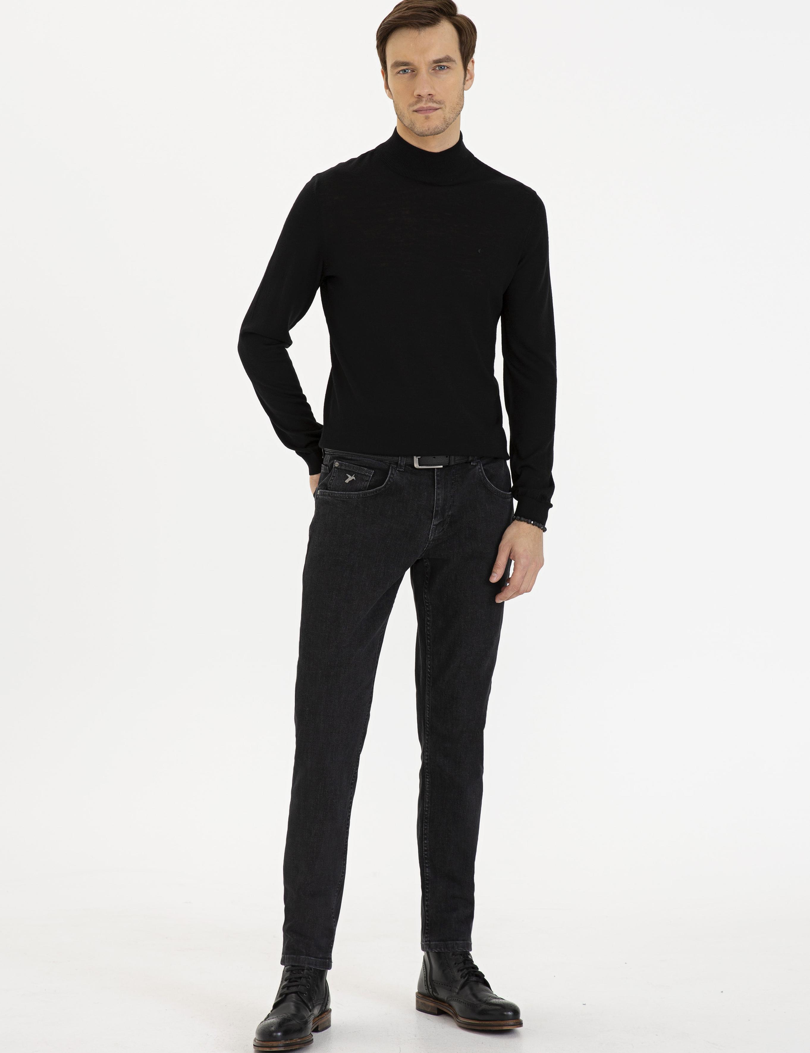 Siyah Slim Fit Yarım Balıkçı Basic Triko Kazak - 50229754003