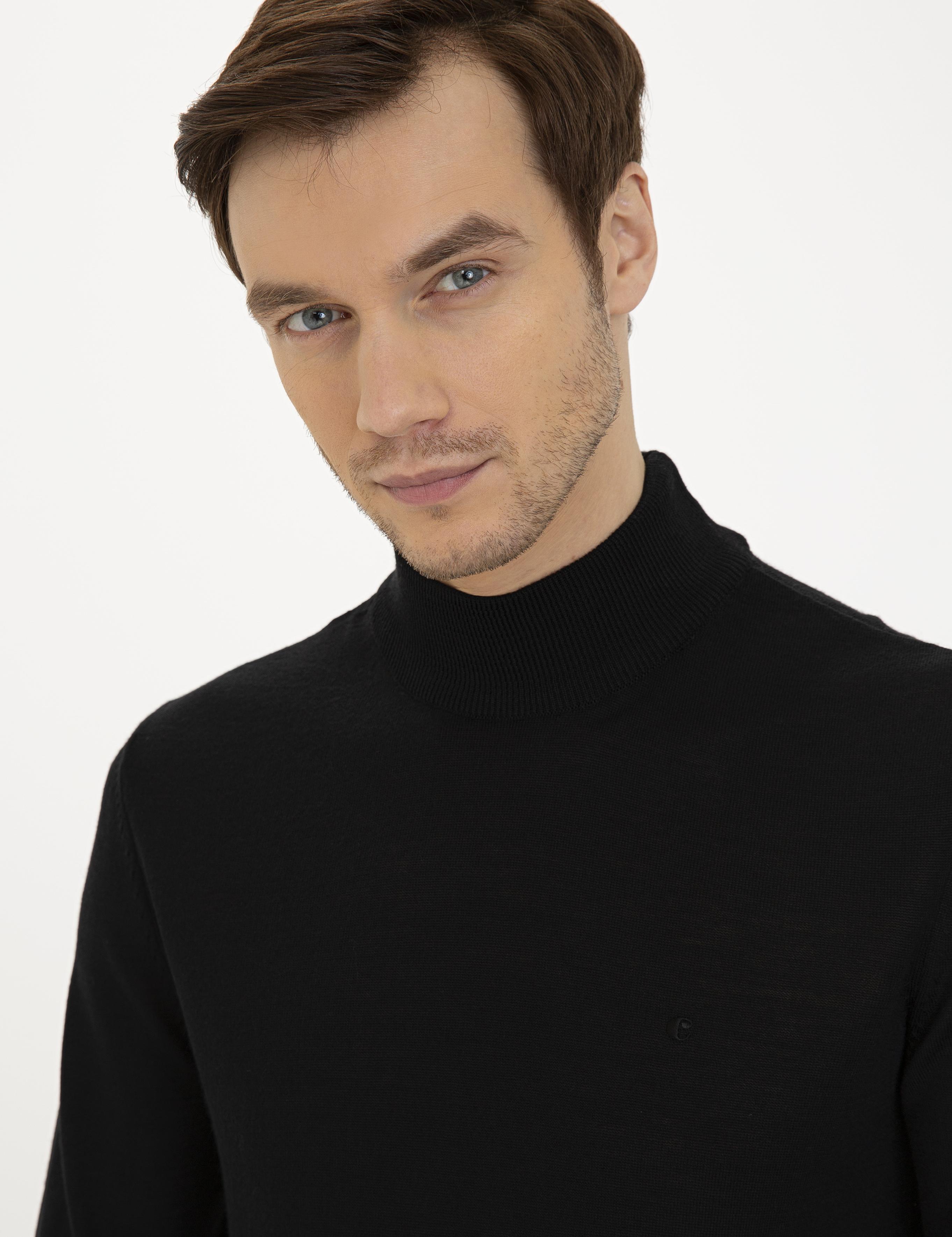 Siyah Slim Fit Yarım Balıkçı Basic Triko Kazak - 50229754003