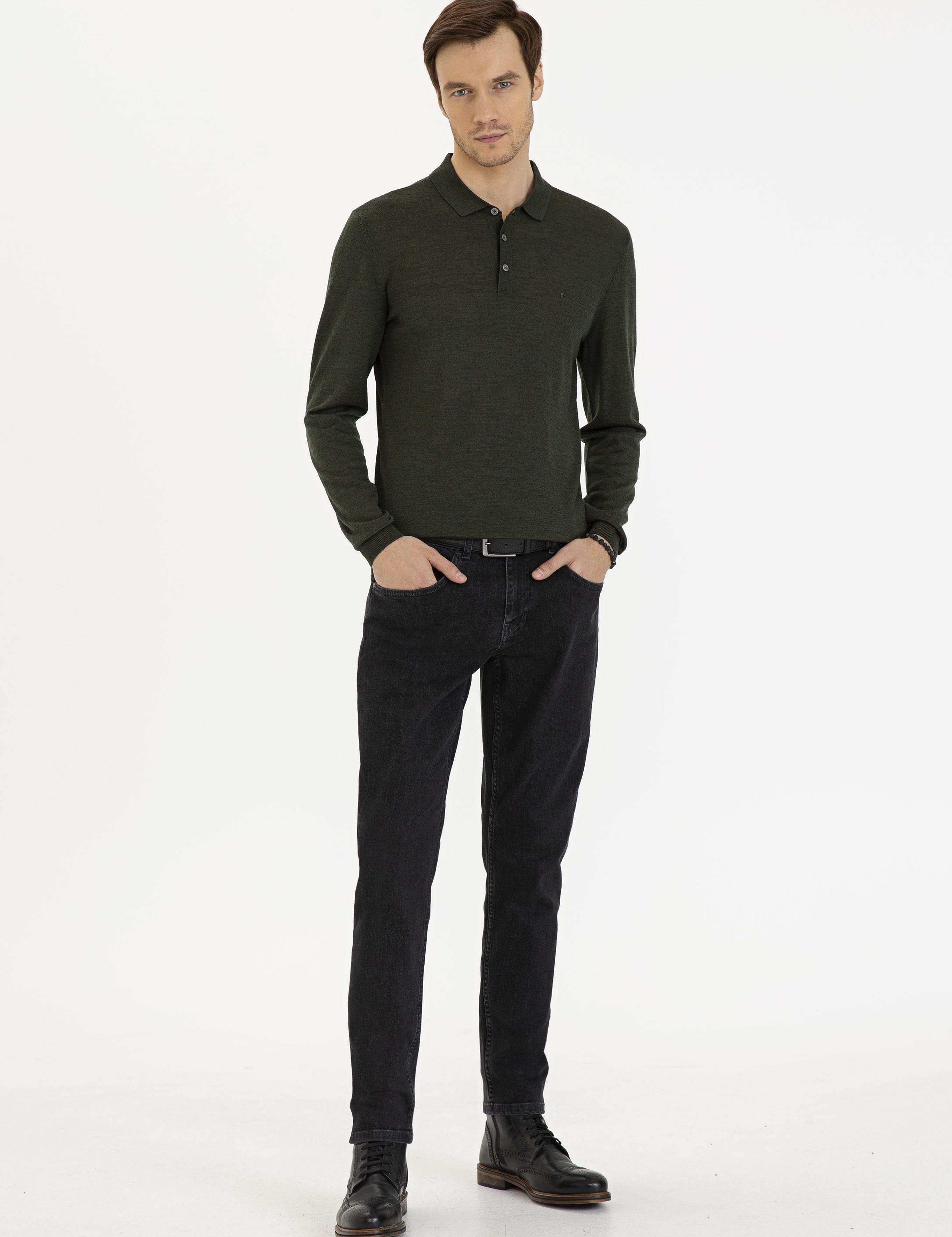 Haki Slim Fit Polo Yaka Basic Triko Kazak - 50229756073