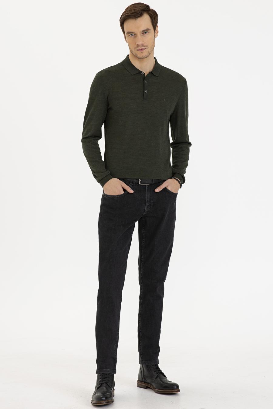 Haki Slim Fit Polo Yaka Basic Triko Kazak - 50229756073