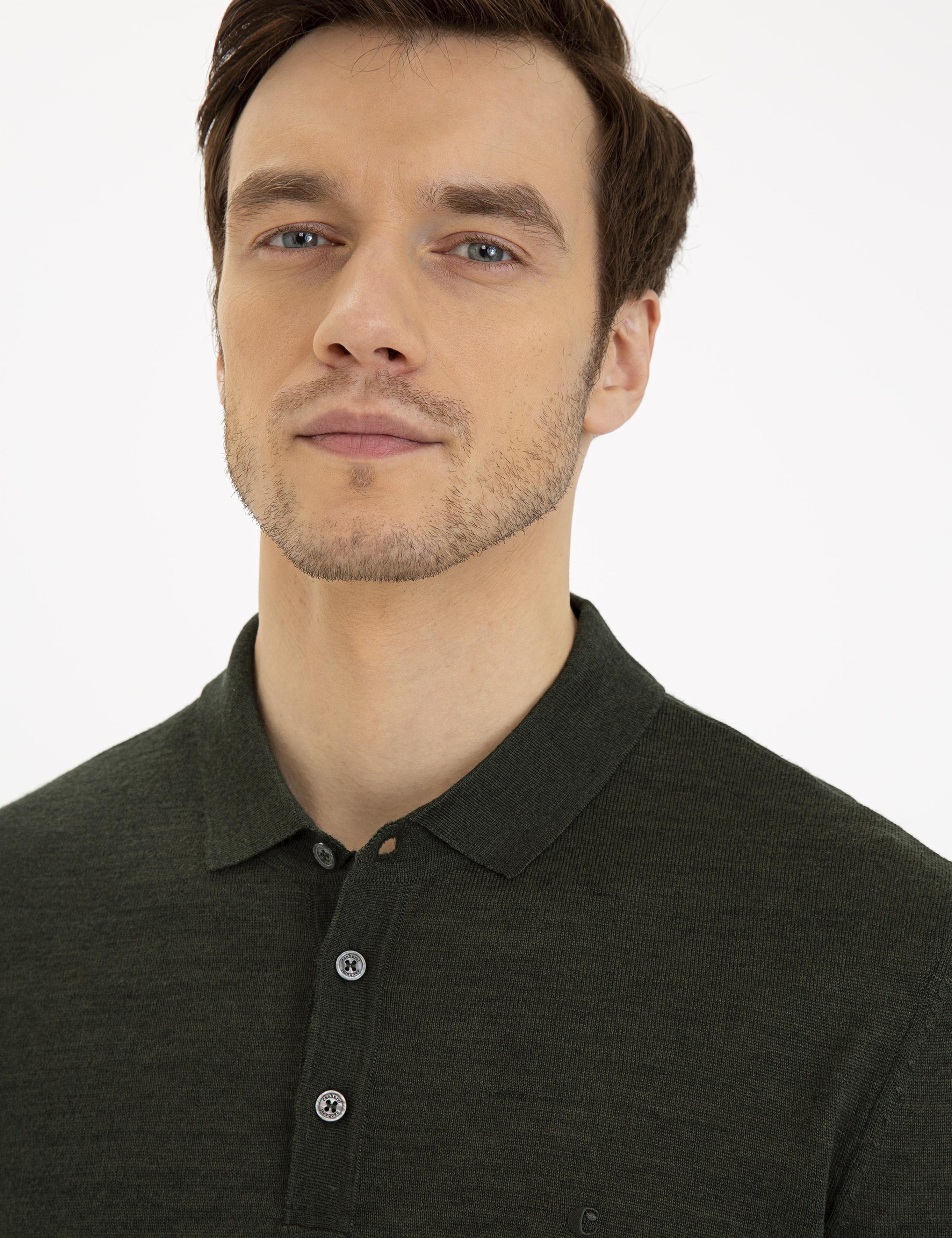 Haki Slim Fit Polo Yaka Basic Triko Kazak - 50229756073