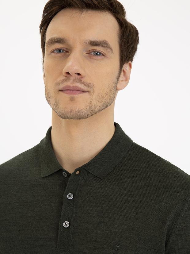 Haki Slim Fit Polo Yaka Basic Triko Kazak