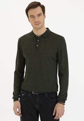 Haki Slim Fit Polo Yaka Basic Triko Kazak