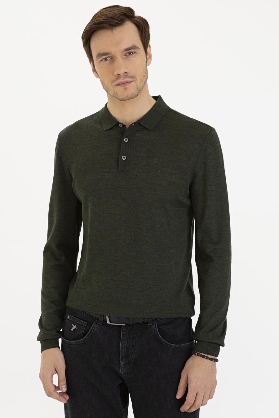 Haki Slim Fit Polo Yaka Basic Triko Kazak - 50229756073