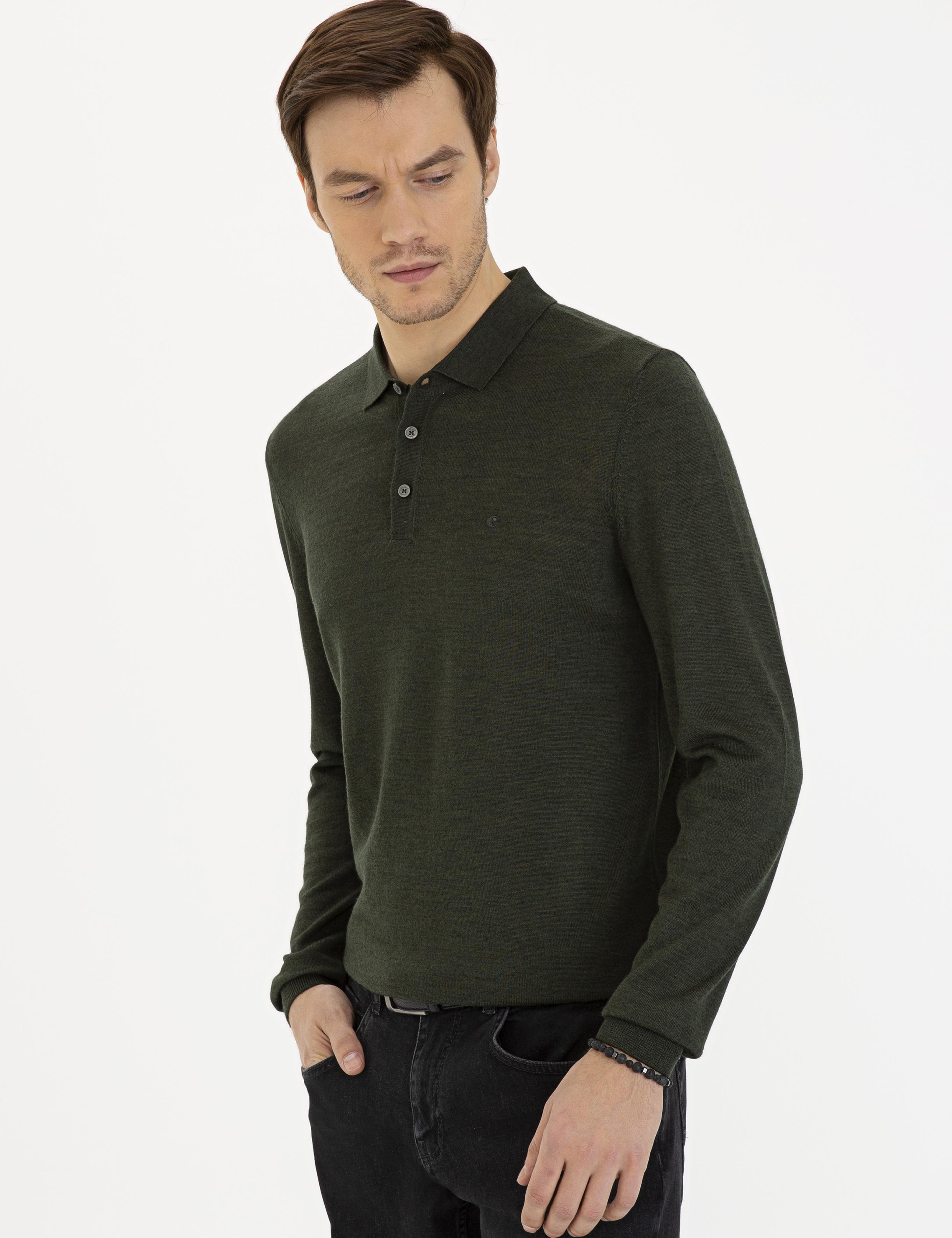 Haki Slim Fit Polo Yaka Basic Triko Kazak - 50229756073