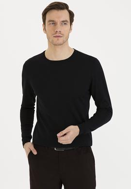 Siyah Slim Fit Bisiklet Yaka Basic Triko Kazak
