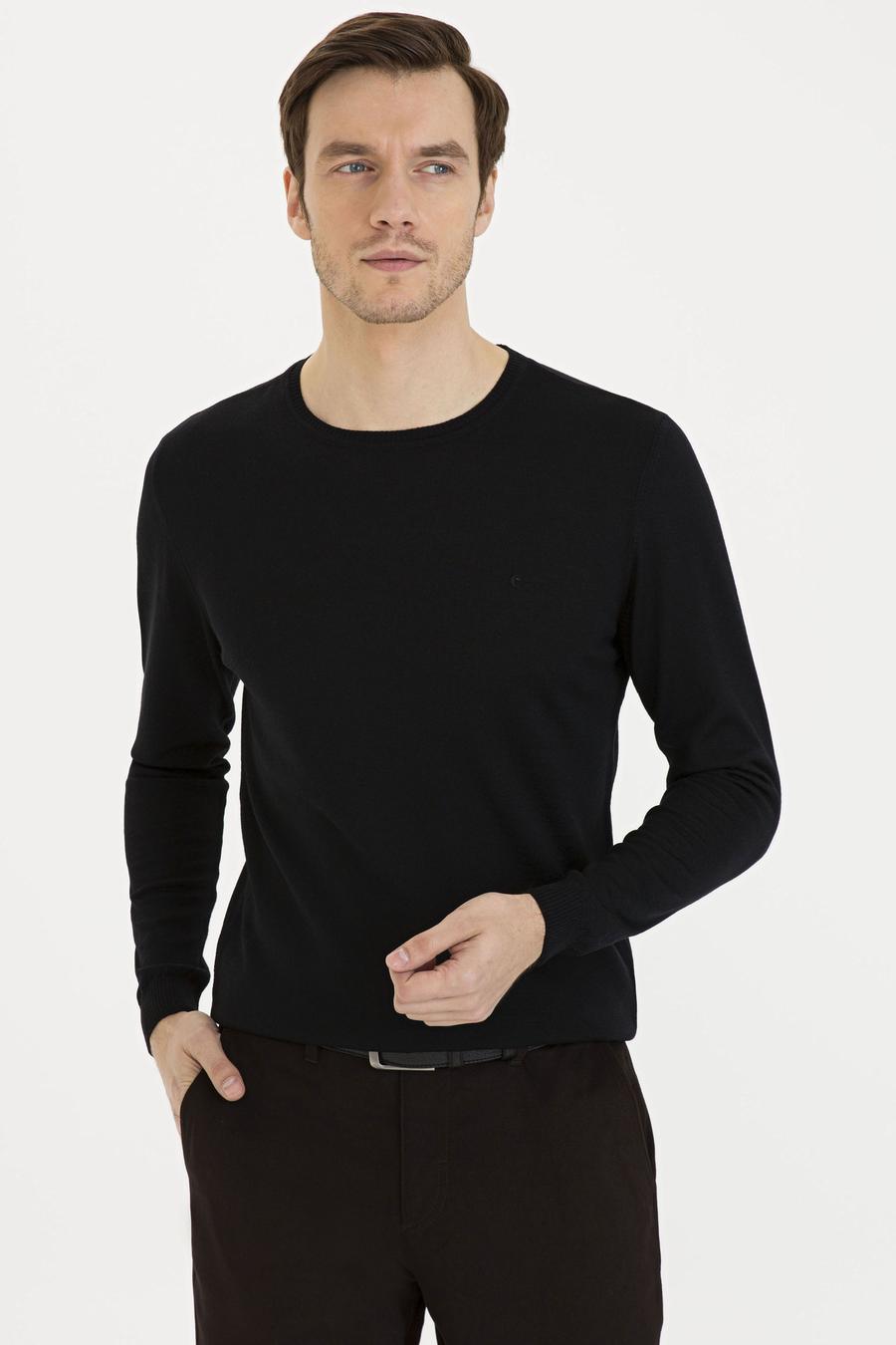 Siyah Slim Fit Bisiklet Yaka Basic Triko Kazak - 50230646011