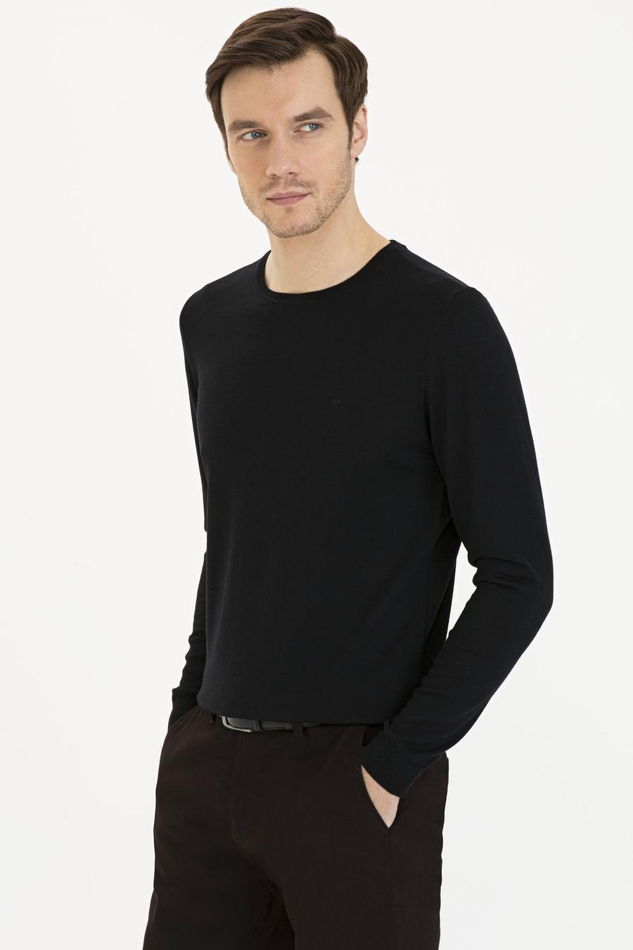 Siyah Slim Fit Bisiklet Yaka Basic Triko Kazak - 50230646011