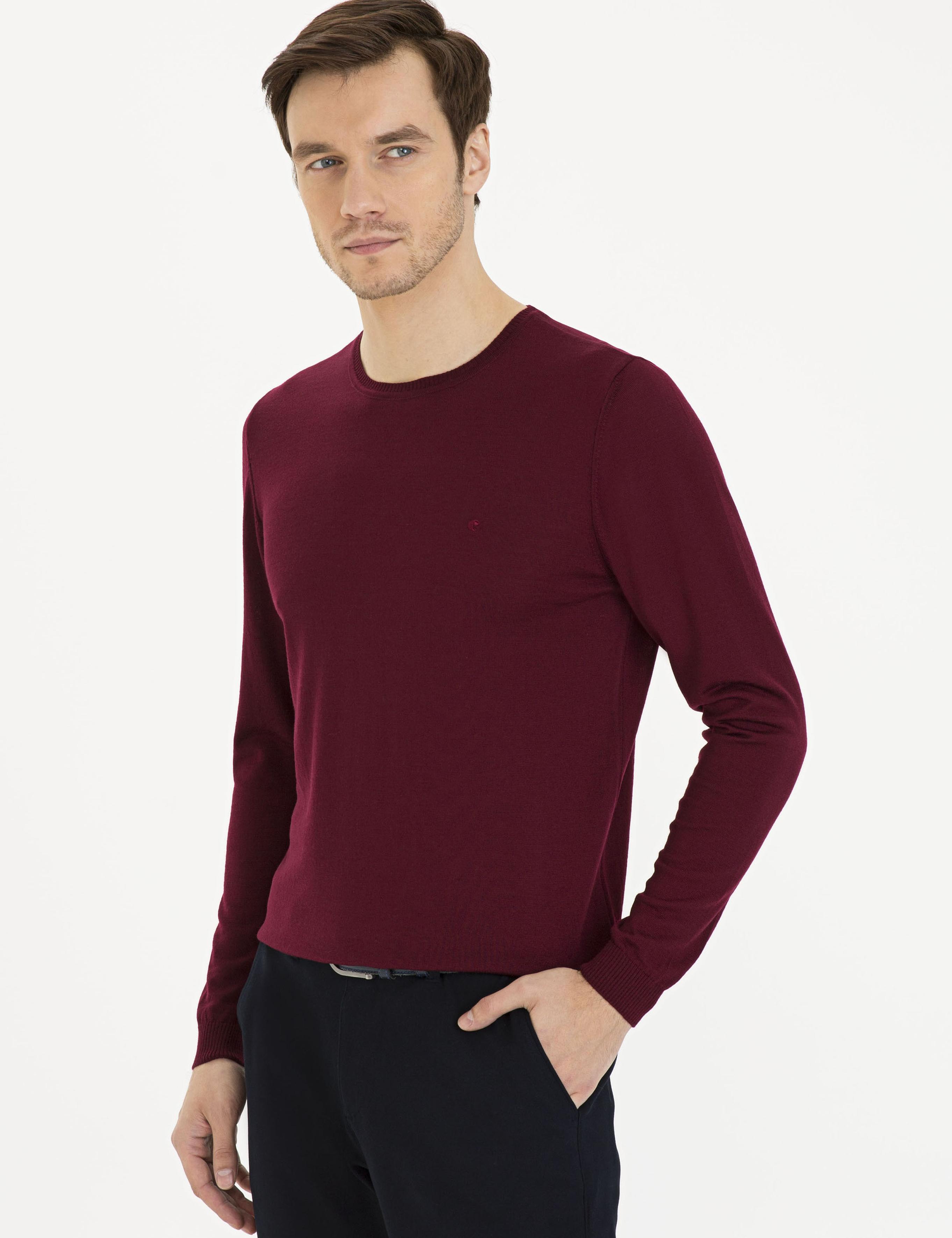 Bordo Slim Fit Bisiklet Yaka Basic Triko Kazak - 50230646021