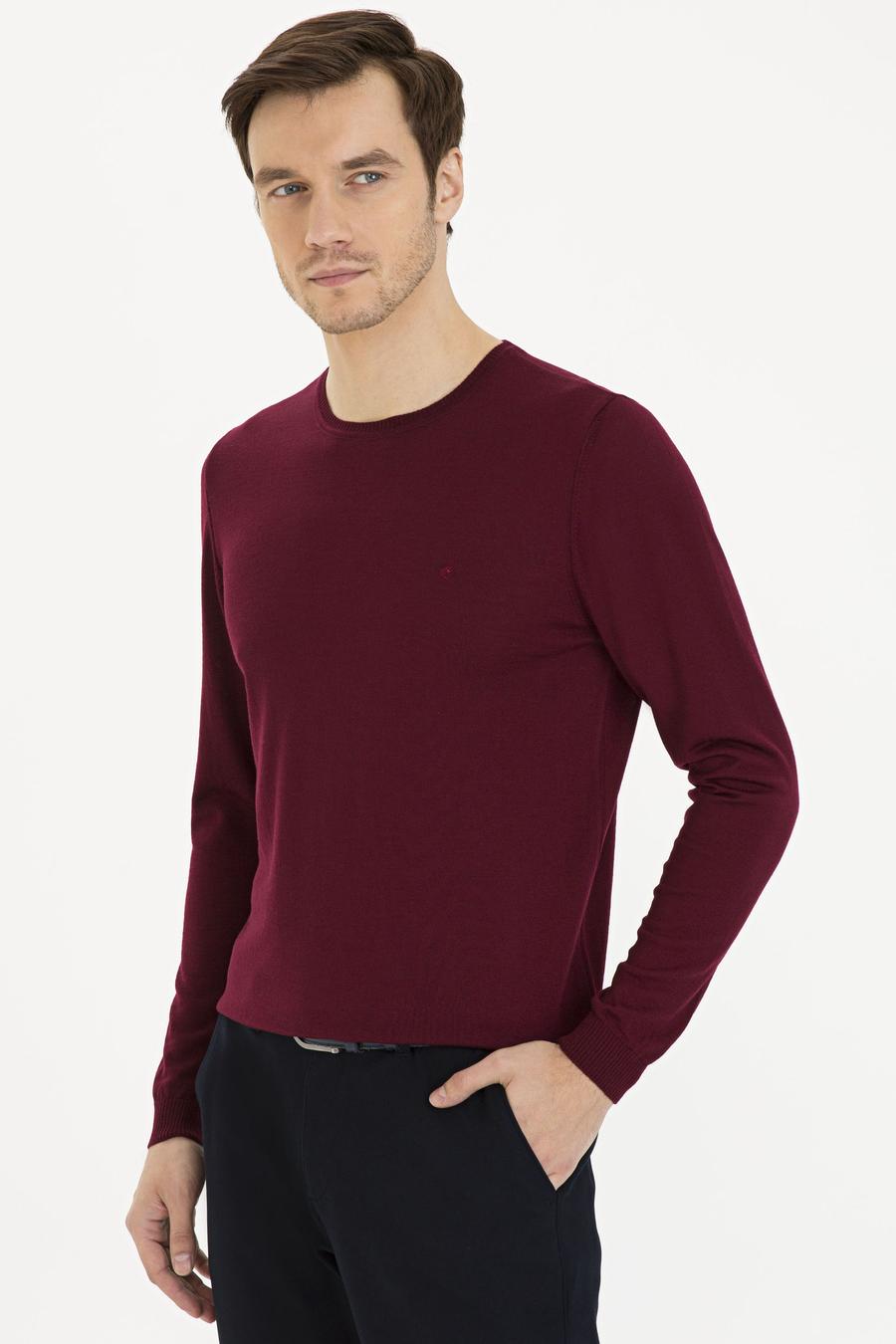 Bordo Slim Fit Bisiklet Yaka Basic Triko Kazak - 50230646021