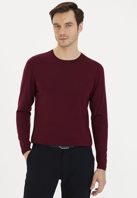 Bordo Slim Fit Bisiklet Yaka Basic Triko Kazak