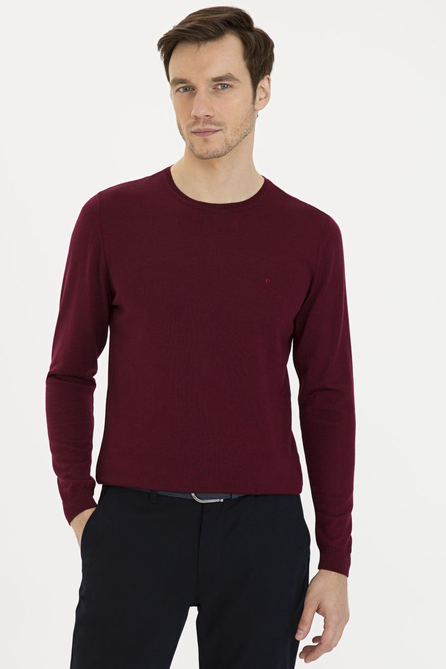 Bordo Slim Fit Bisiklet Yaka Basic Triko Kazak - 50230646021
