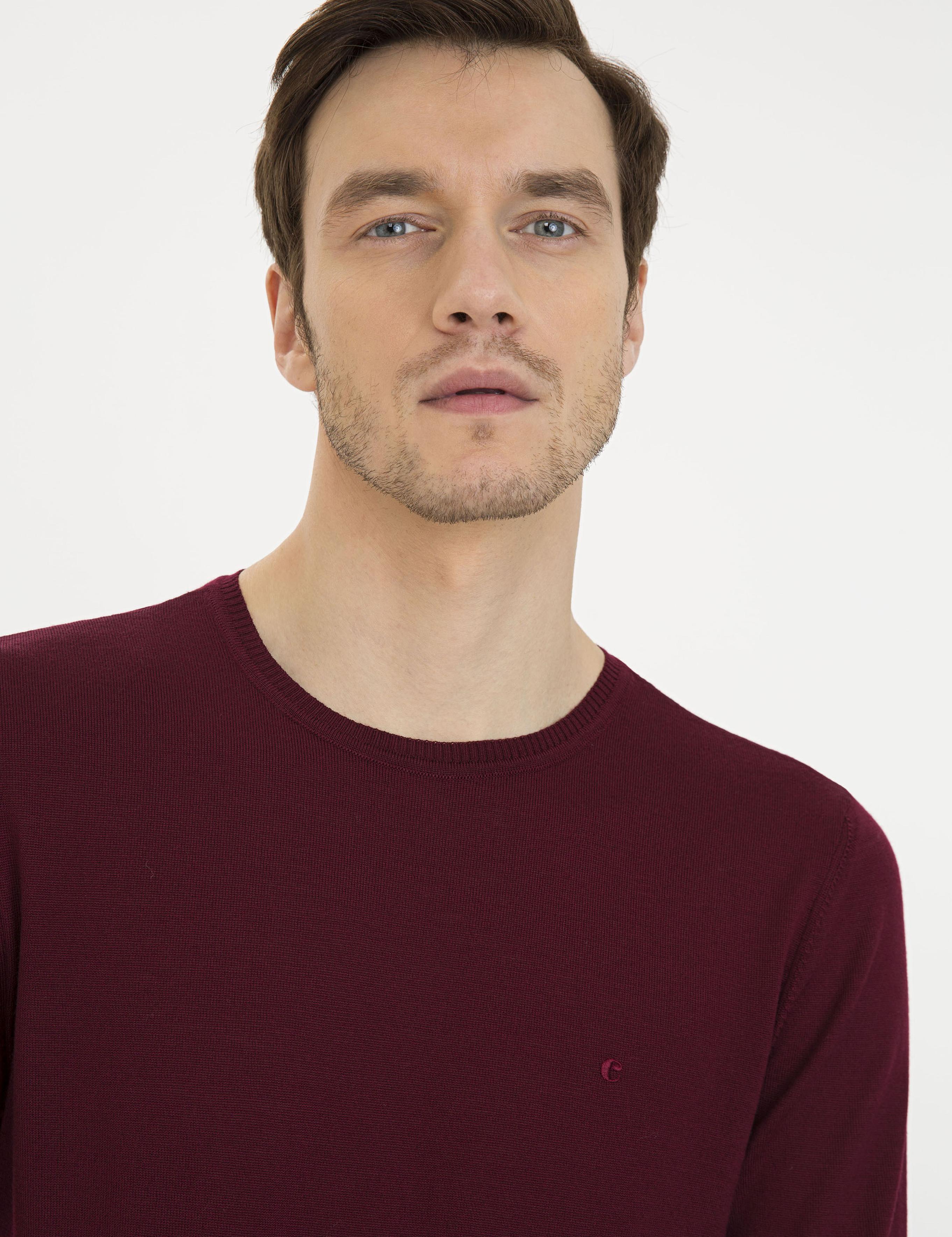 Bordo Slim Fit Bisiklet Yaka Basic Triko Kazak - 50230646021