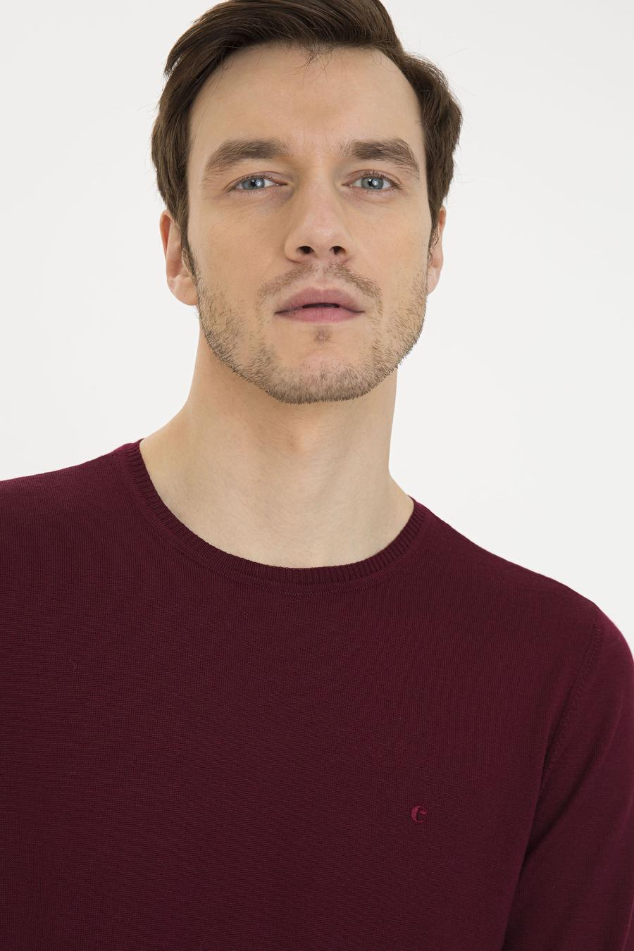 Bordo Slim Fit Bisiklet Yaka Basic Triko Kazak - 50230646021