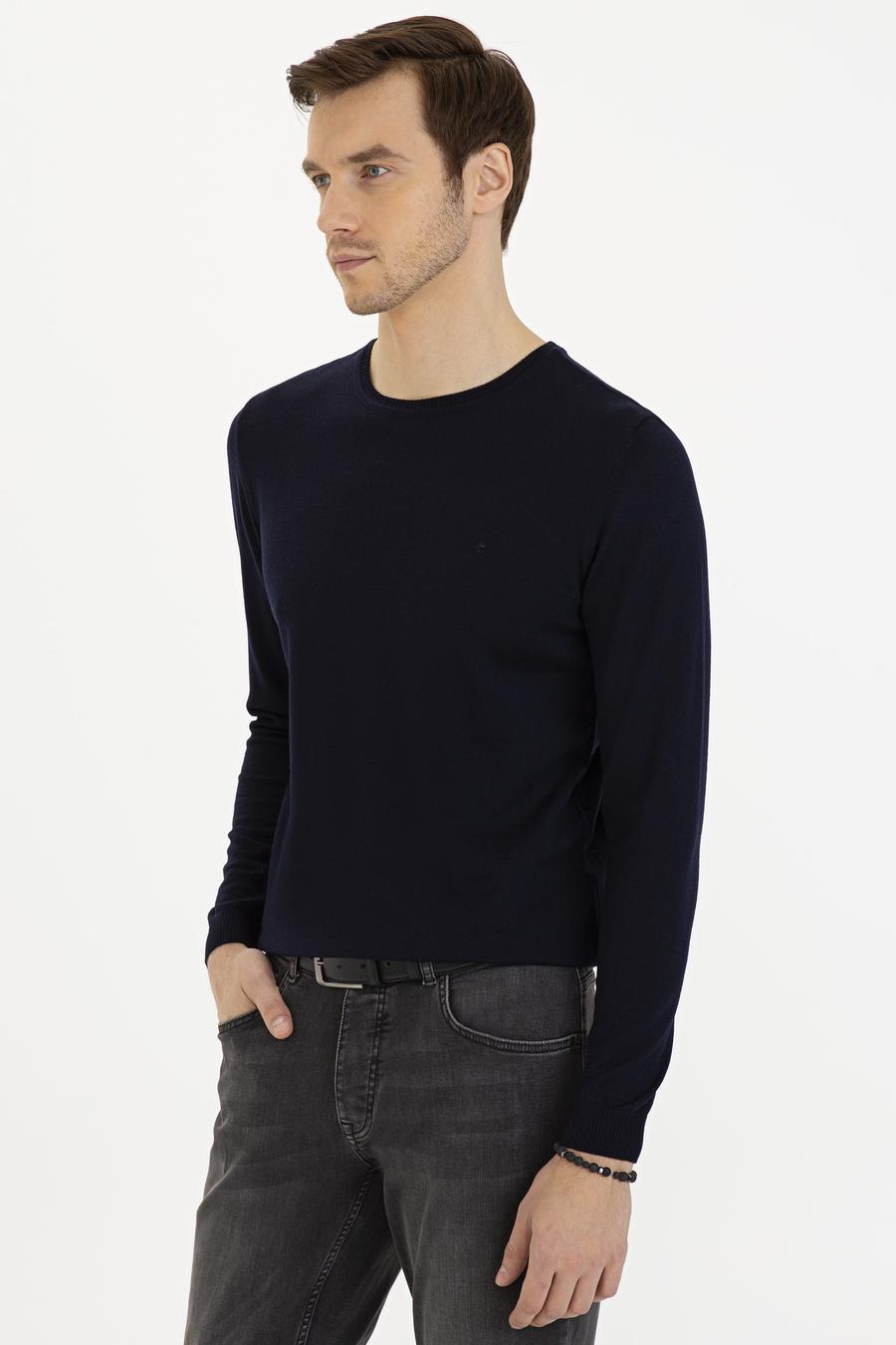 Lacivert Slim Fit Bisiklet Yaka Basic Triko Kazak - 50230646003