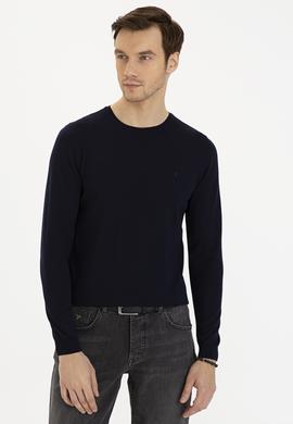 Lacivert Slim Fit Bisiklet Yaka Basic Triko Kazak