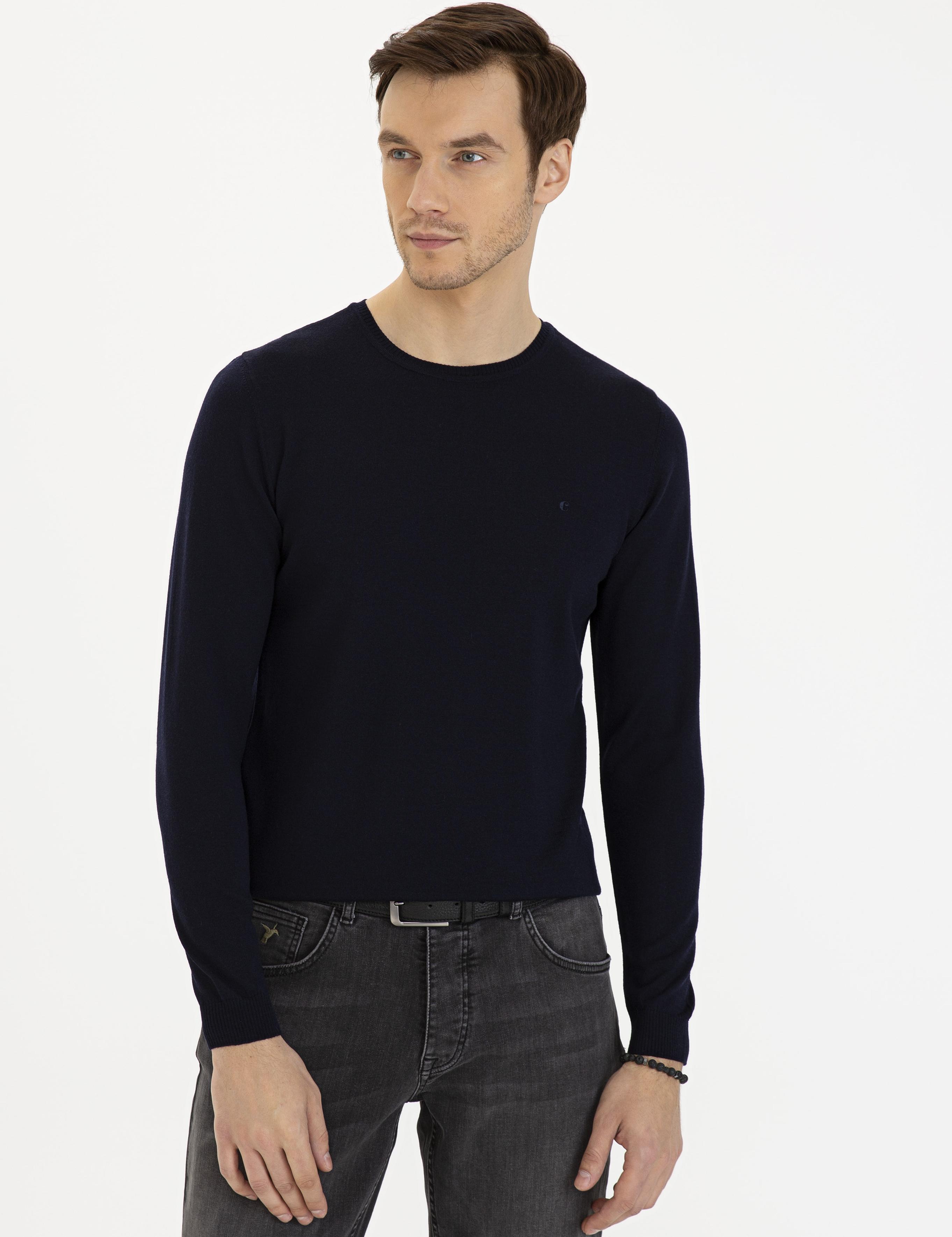 Lacivert Slim Fit Bisiklet Yaka Basic Triko Kazak - 50230646003