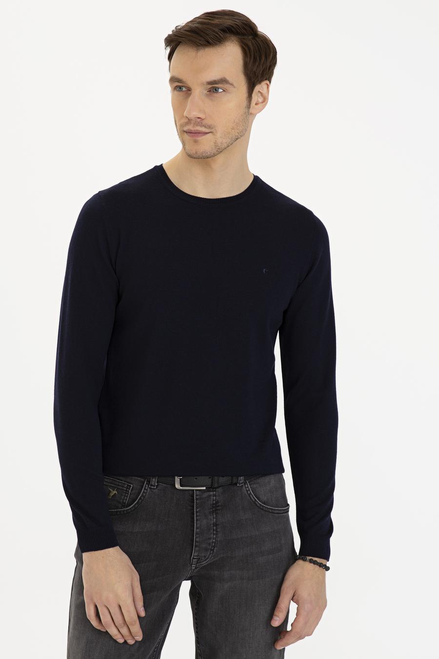 Lacivert Slim Fit Bisiklet Yaka Basic Triko Kazak - 50230646003