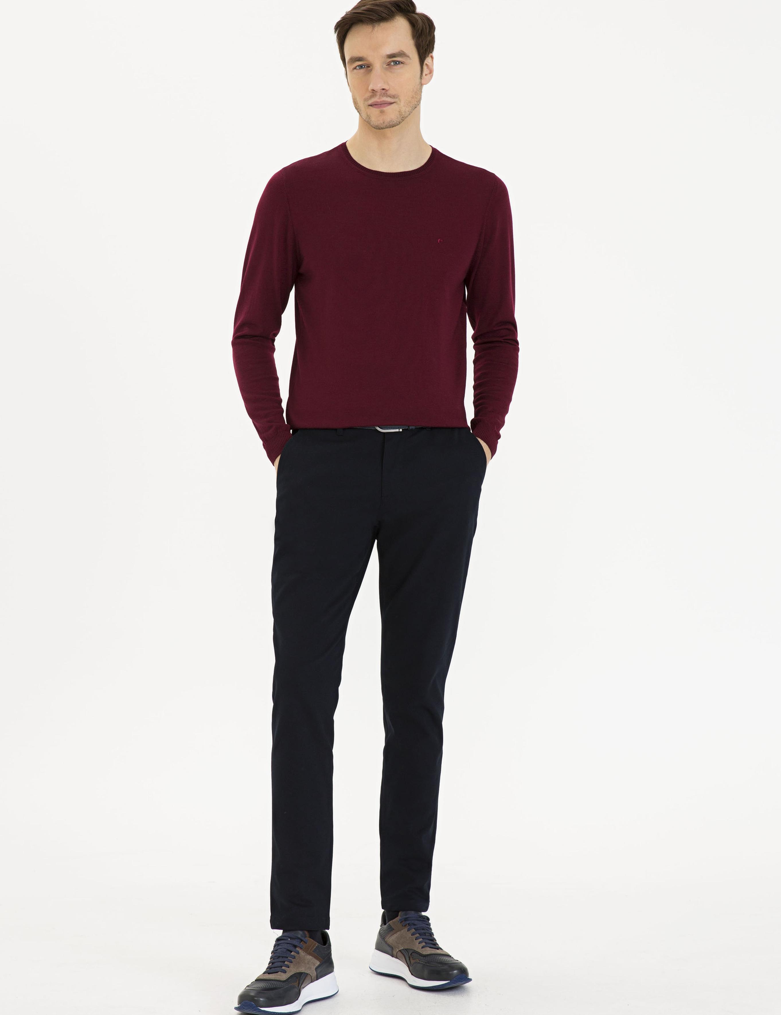 Bordo Slim Fit Bisiklet Yaka Basic Triko Kazak - 50230646021