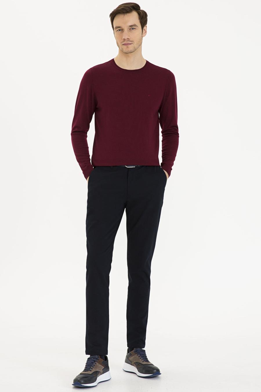 Bordo Slim Fit Bisiklet Yaka Basic Triko Kazak - 50230646021
