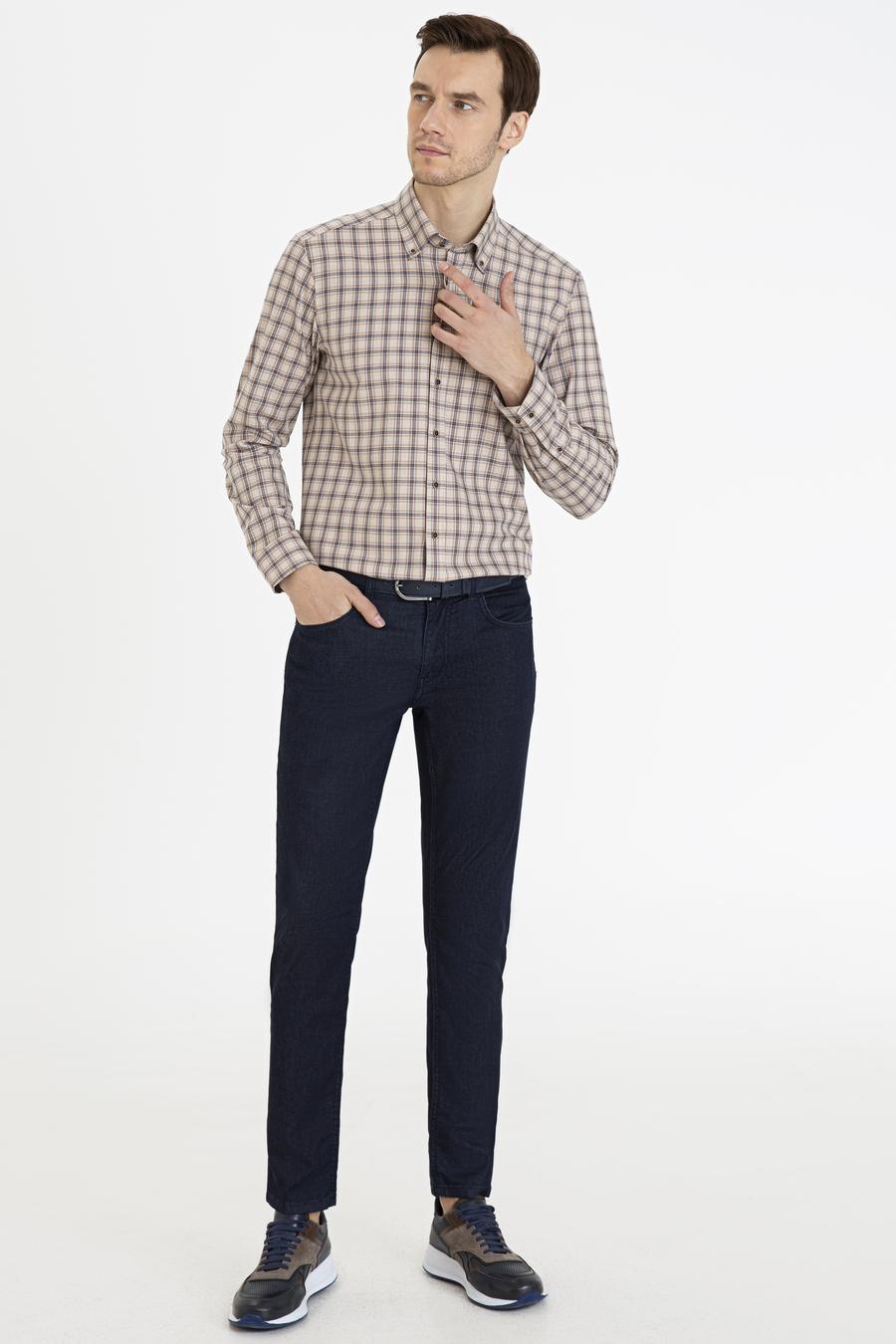 Bej Slim Fit Uzun Kollu Gömlek - 50227332004