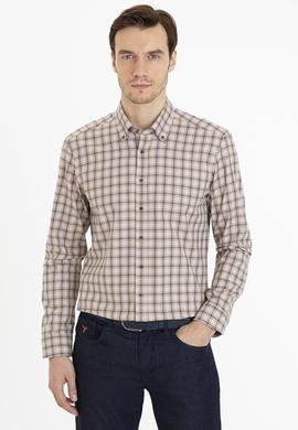 Bej Slim Fit Uzun Kollu Gömlek