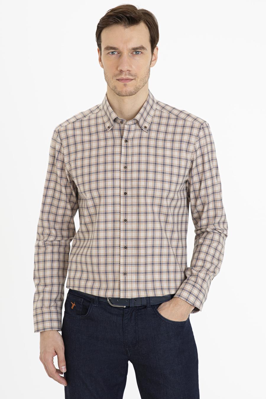 Bej Slim Fit Uzun Kollu Gömlek - 50227332004