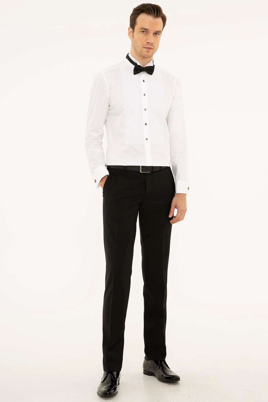 Beyaz Slim Fit Smokin Gömlek - 50230369010