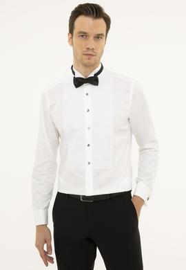 Beyaz Slim Fit Smokin Gömlek