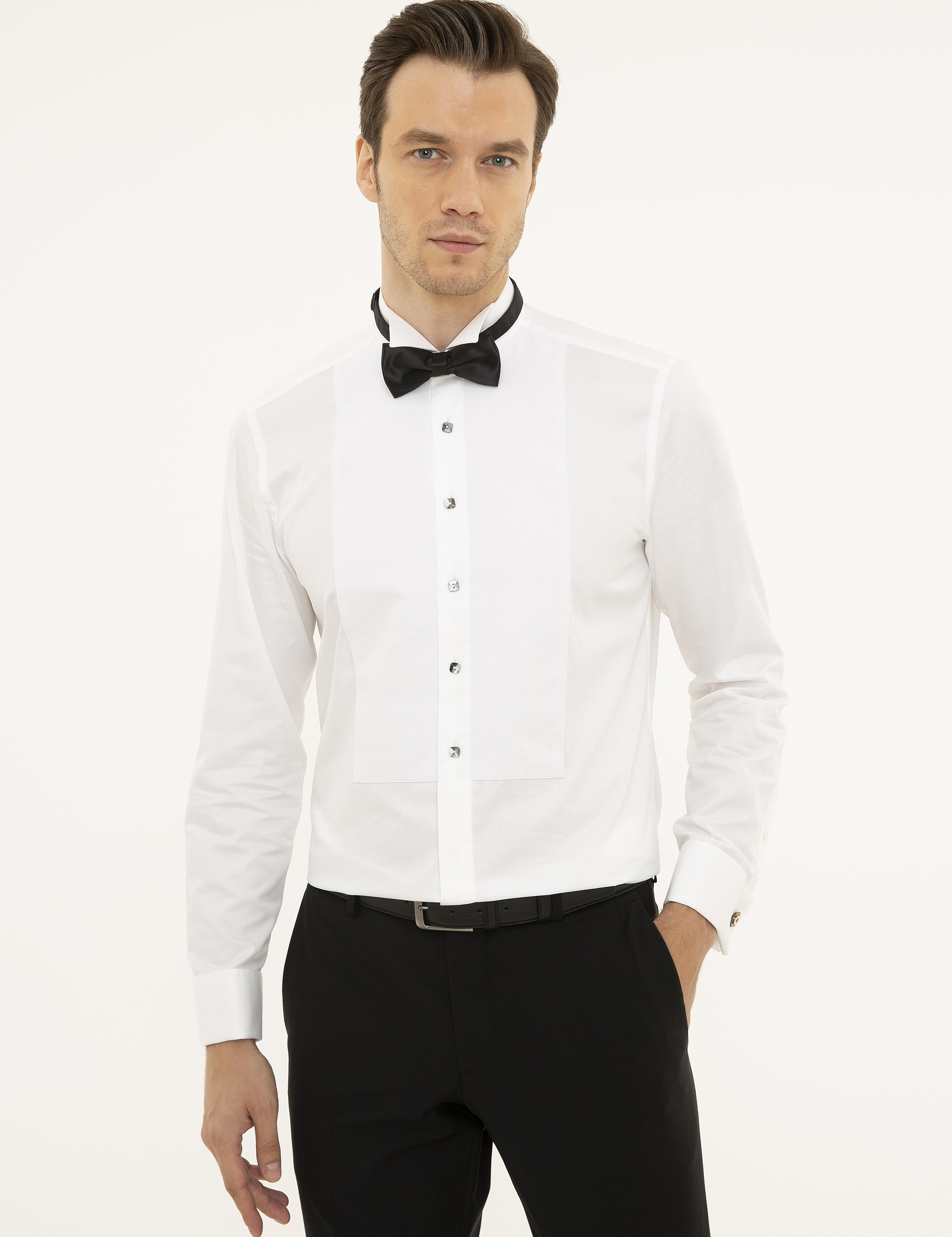 Beyaz Slim Fit Smokin Gömlek - 50230369010