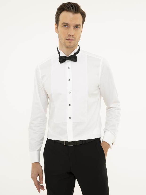 Beyaz Slim Fit Smokin Gömlek