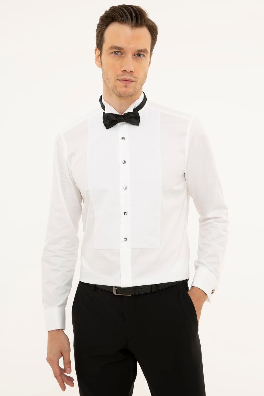 Beyaz Slim Fit Smokin Gömlek - 50230369010