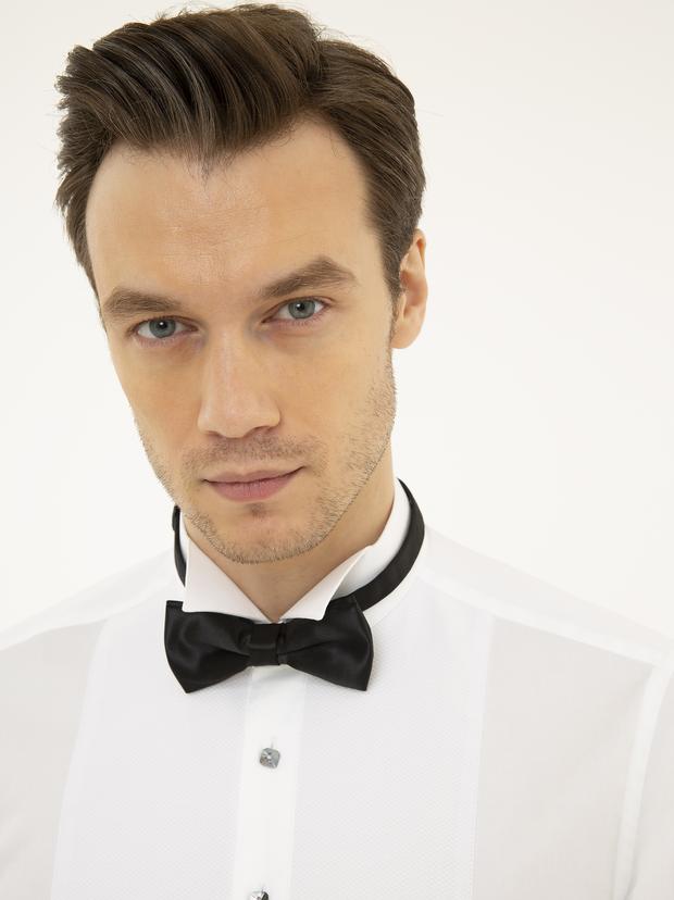 Beyaz Slim Fit Smokin Gömlek