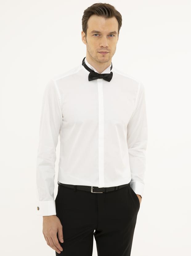 Beyaz Slim Fit Smokin Gömlek