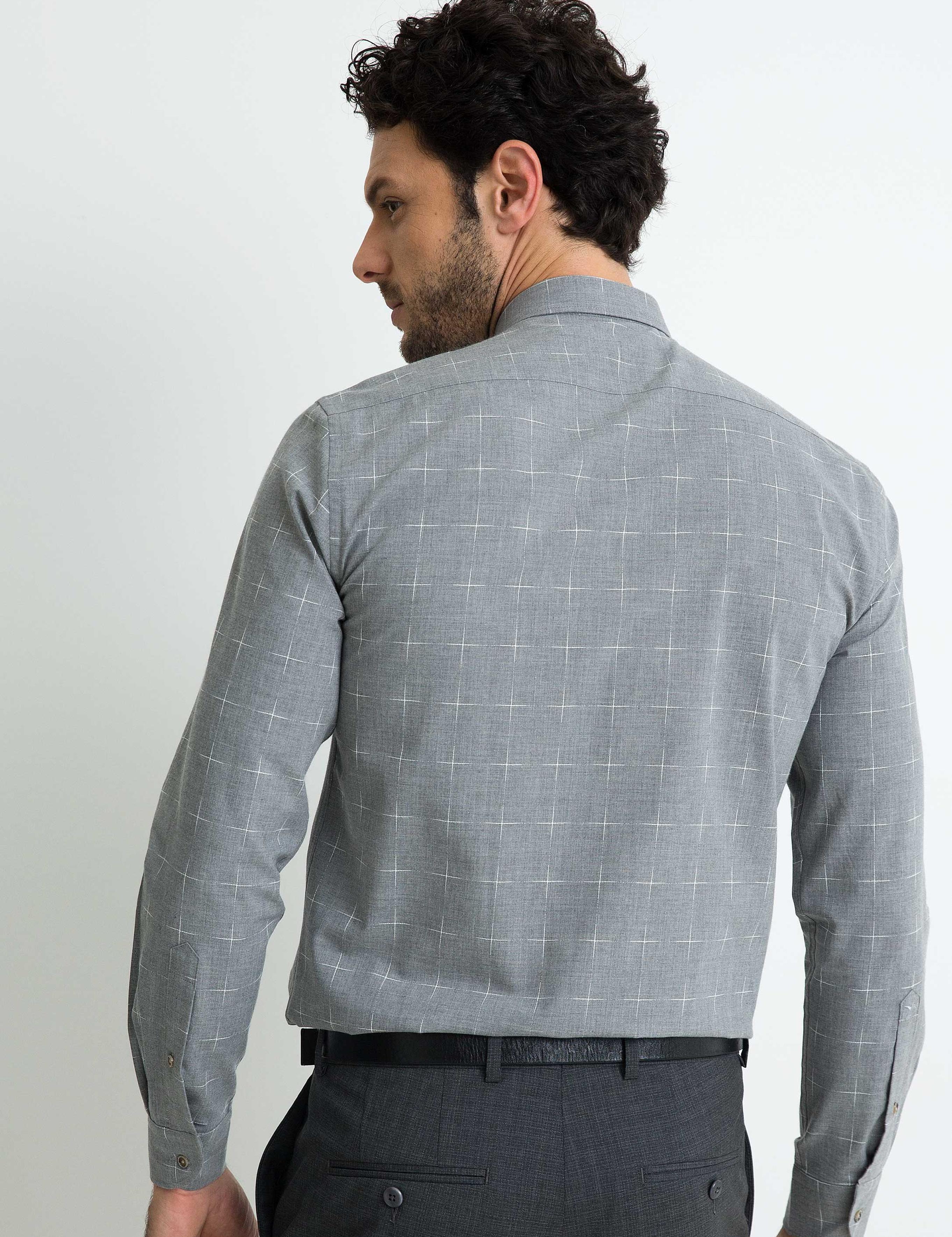 Gri Slim Fit Uzun Kollu Gömlek - 50192856026
