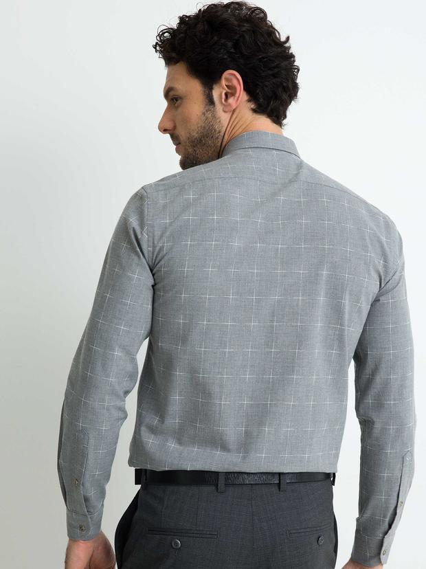 Gri Slim Fit Uzun Kollu Gömlek