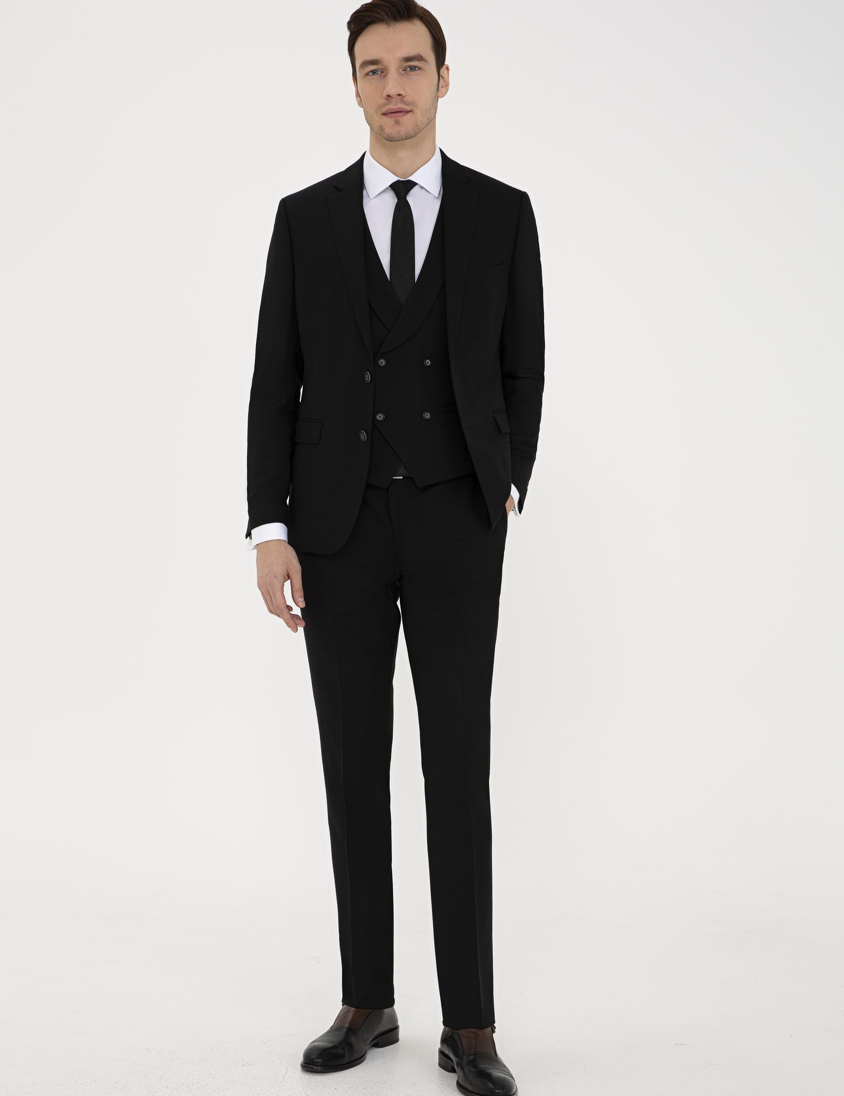 Siyah Slim Fit Yün Ceket - 50235704047